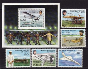 Конго, 1977, История авиации, Самолеты, 5 марок, блок